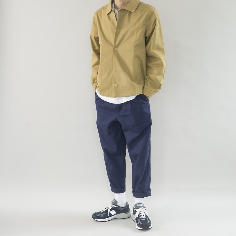 Japanese with solid color double pleats 9 points casual pants wash water versatile fit cut drape - กางเกงขายาว - ผ้าฝ้าย/ผ้าลินิน สีน้ำเงิน