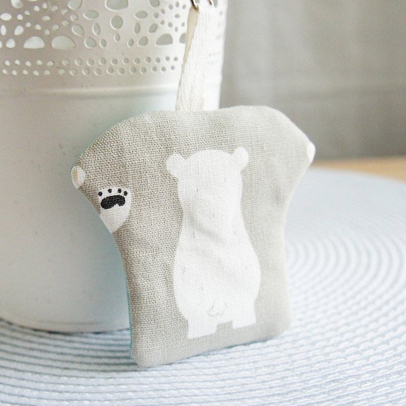 Lovely polar bear back T-shirt shape peace symbol bag, amulet bag, jewelry bag gray bottom - Omamori - Cotton & Hemp Gray