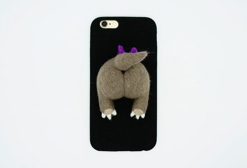 MoonMade Needle Felting Dinosaur’s Butt Phone Case, Wool Felt 3D Dino Ass Phone Cover, 3D Phone Shell Birthday Gift for Animal Lover Iphone X 6 7 8 Plus Samsung S6 7 8 Edge LG - Phone Cases - Wool Brown