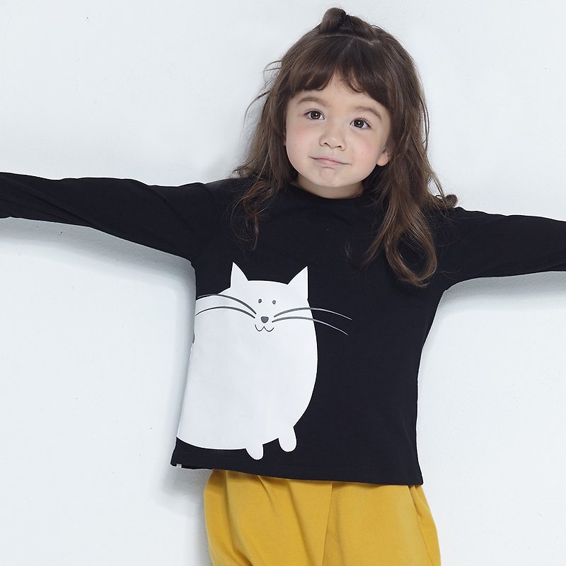 Comoyo-fat cat long-sleeved cotton T (2-6Y) - Other - Cotton & Hemp 