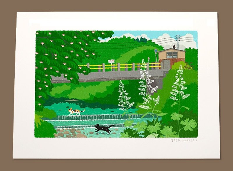 A3 illustration sheet cross summer river - โปสเตอร์ - กระดาษ สีเขียว