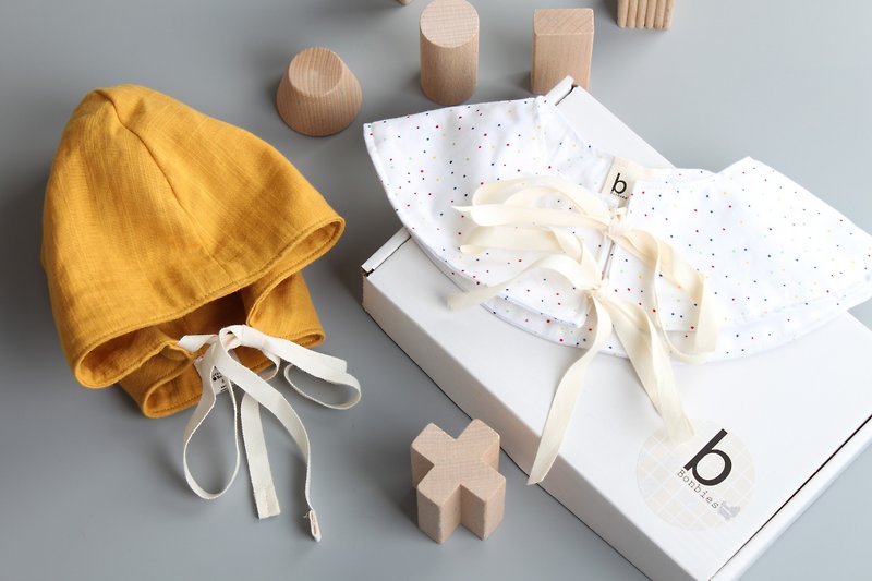 Selected baby gift box handmade small hat polka dot baby saliva shoulder baby collar bib - Baby Gift Sets - Cotton & Hemp Yellow