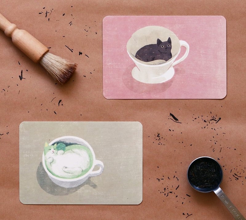 Benz Cat Matcha X Tortoiseshell Hand-made Postcard Set - Cards & Postcards - Paper 