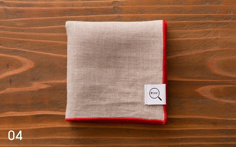 [Stock] Organic linen handkerchief (Unbleached land × Red) - อื่นๆ - ผ้าฝ้าย/ผ้าลินิน สีกากี
