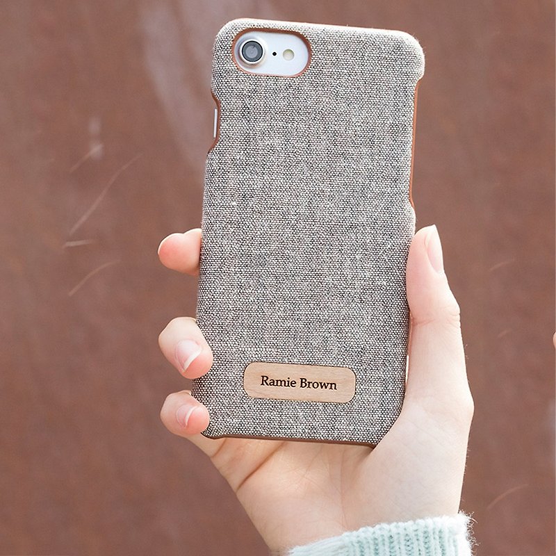 Ramie Brown Premium Fabric Case for iPhone XS Max iPhone XR 7 8 Plus - อุปกรณ์เสริมอื่น ๆ - งานปัก สีนำ้ตาล
