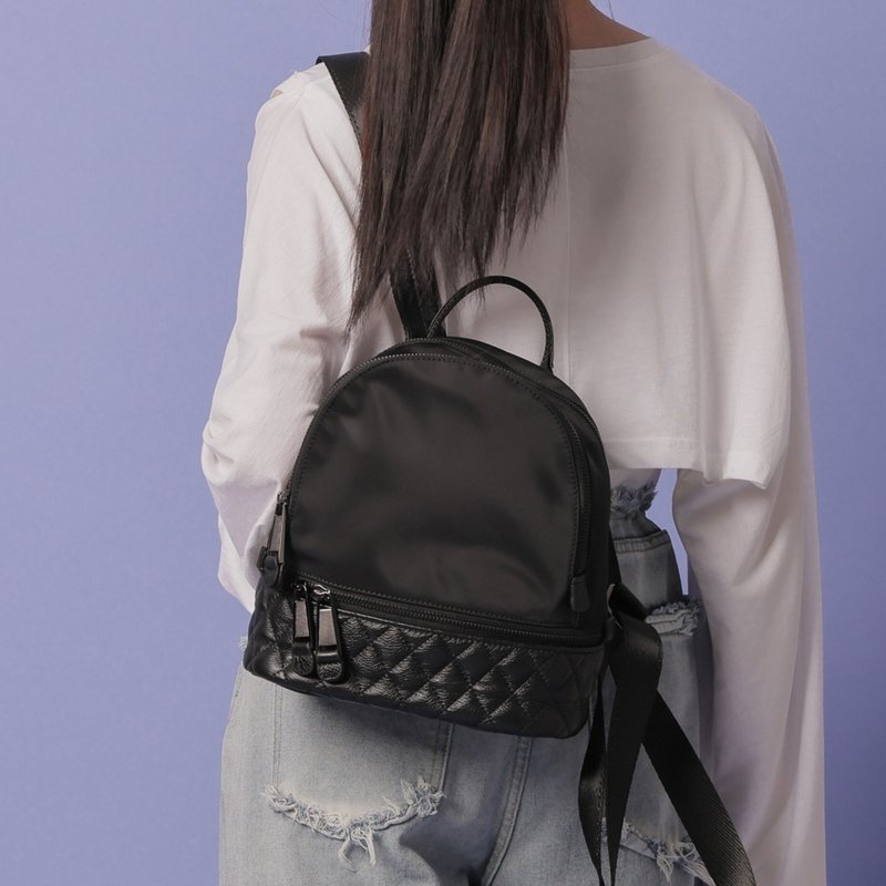 Rhombus Leather - Shoulder Backpack - Black - กระเป๋าเป้สะพายหลัง - หนังแท้ สีดำ