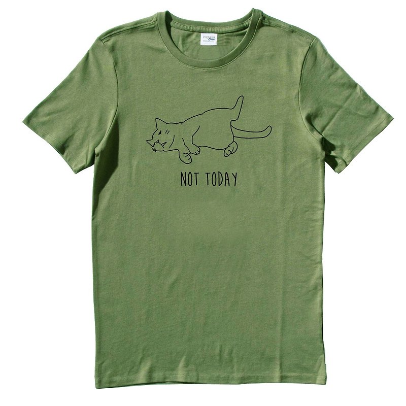 Not Today Cat #2 短袖T恤 軍綠色 狗 貓 毛小孩 動物可愛 - T 恤 - 棉．麻 綠色