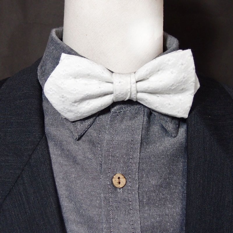 All-silver dot jacquard bow tie or all-white champagne bow tie (available on both sides) - เนคไท/ที่หนีบเนคไท - เส้นใยสังเคราะห์ ขาว