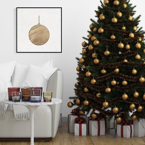 菠蘿選畫所 初冬獻禮－聖誕球 - 金色聖誕裝飾球掛畫/客廳佈置/耶誕交換禮物