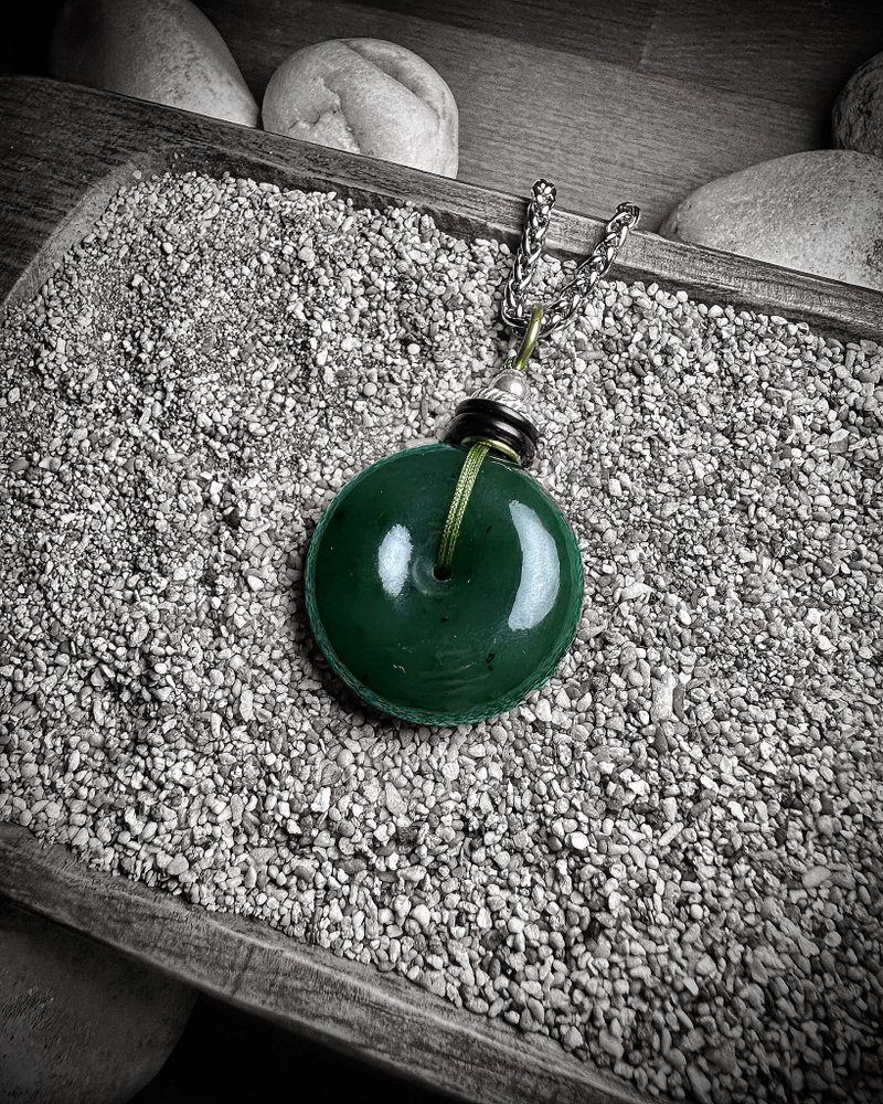 和田碧玉 平安扣銅銀製吊墜 - 項鍊 - 玉石 