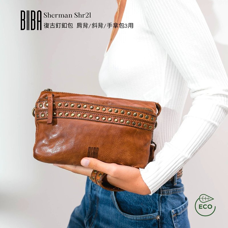 [Spain BIBA] Sherman Shr2l Retro Buckle Bag Shoulder/Slant Back/Clutch 3 Uses - Clutch Bags - Genuine Leather Brown