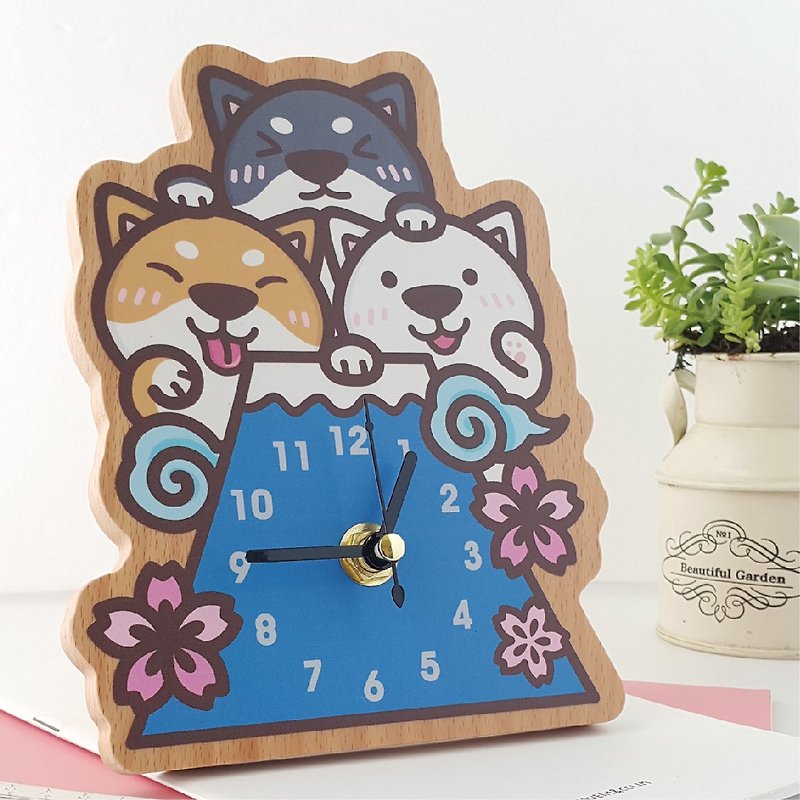 木製芝犬ミュート時計 - 手作り - 時計 - 木製 ブルー