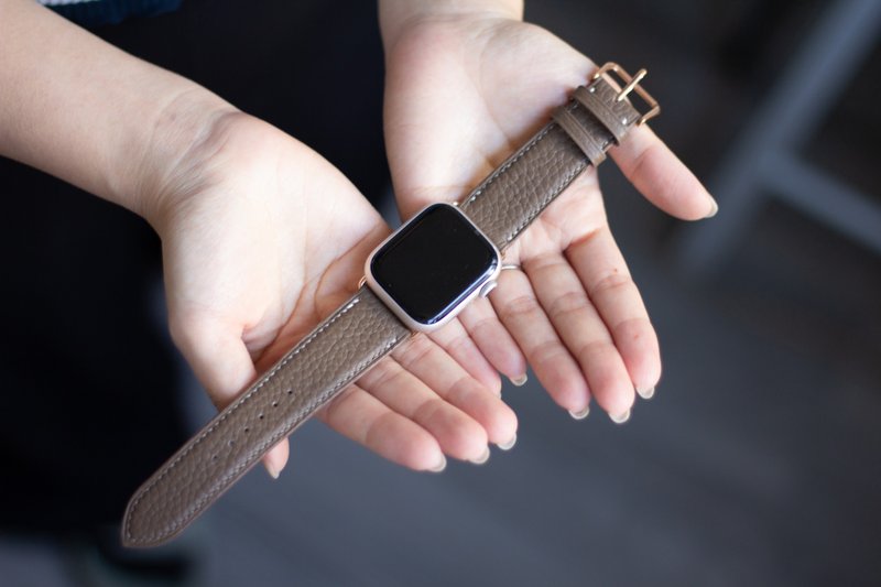 大象灰色 Apple Watch 手工法國皮革錶帶 - 錶帶 - 真皮 卡其色