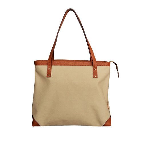 Greenies&Co Leather trim tote Camel