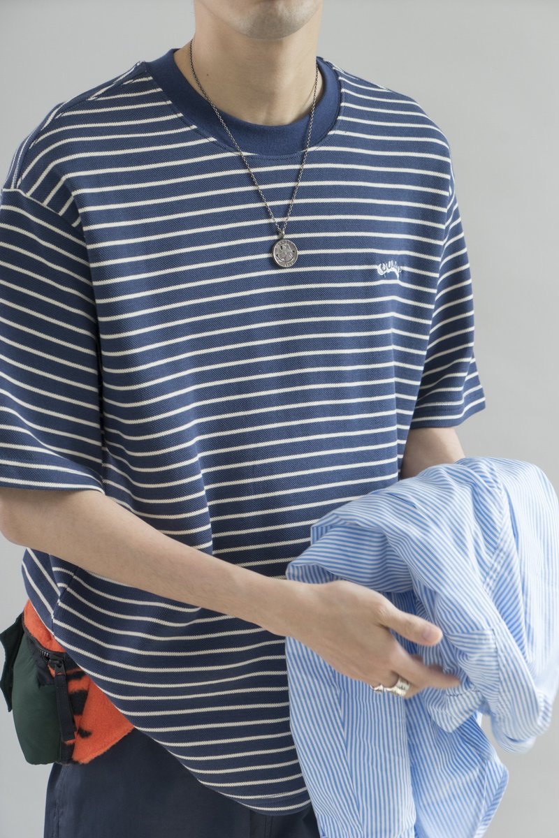 STRIPE T-SHIRT 夏季日繫條紋短袖 寬鬆剪裁休閒日常搭配T恤 - 男 T 恤 - 棉．麻 多色