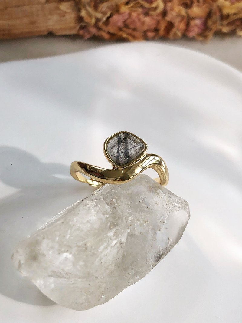 【黑髮晶】招財避邪 戒指 | 925銀 天然水晶 - 戒指 - 純銀 白色