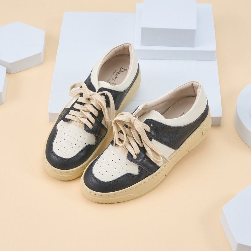 Panda_Low-top retro black and white strap casual shoes black - Women's Casual Shoes - Genuine Leather Black