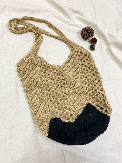GooDay 歲月靜好手作鋪 歲月靜好薴麻絲x純棉編織小提袋/駝黑