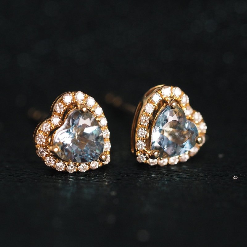 18K金海藍寶石心型耳環 18K Gold Aquamarine Heart earrings - 耳環/耳夾/耳骨夾 - 貴金屬 