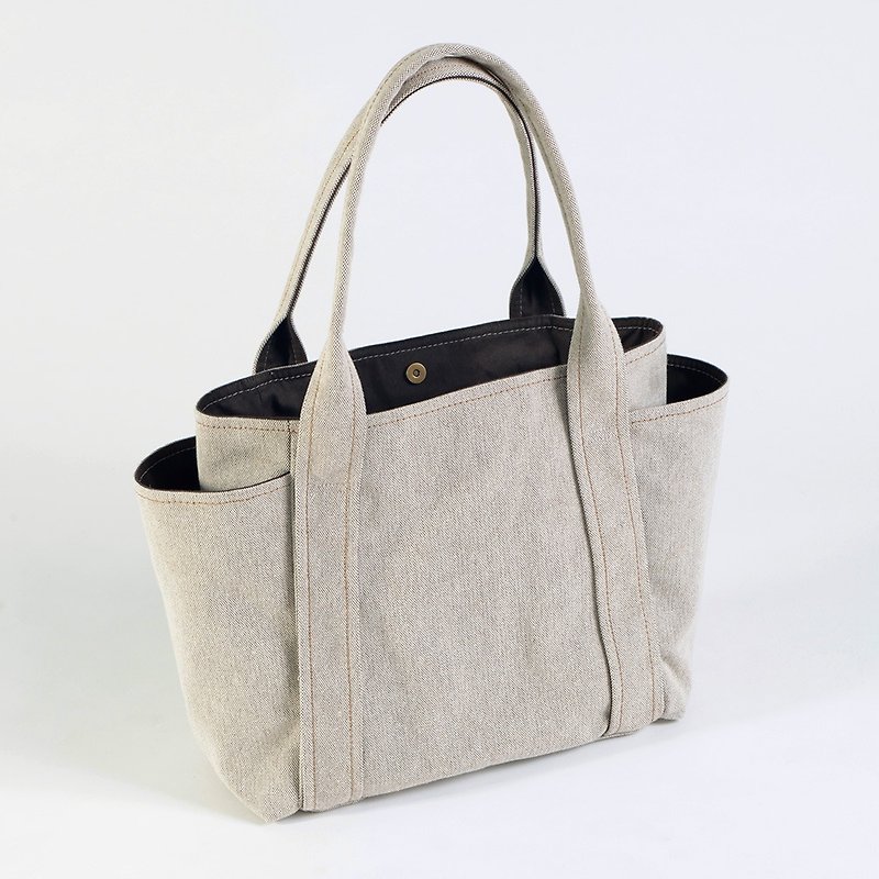 Magnetic buckle / shoulder linen universal tool bag-beige (medium) - Messenger Bags & Sling Bags - Cotton & Hemp White