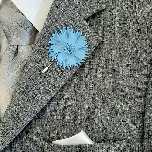 Leather Novel Men's lapel pin leather flower cornflower, Gift for him Leather boutonnierre