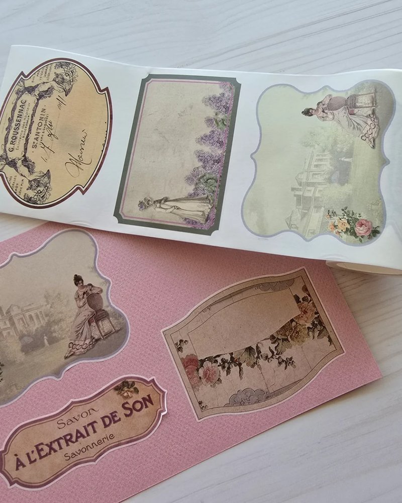 Jane Austen theme washi sticker labels - large size - 紙膠帶/和紙/PET - 紙 粉紅色