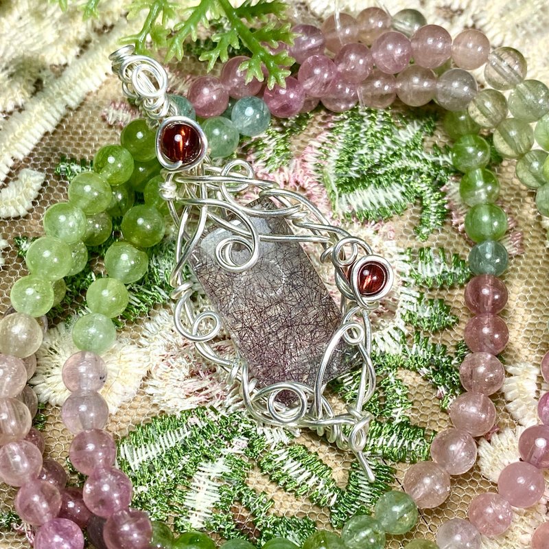 能量水晶項鍊-伊蕾萊爾-超七/紅石榴、水晶靈擺項鍊、藝術編織 - 項鍊 - 水晶 多色