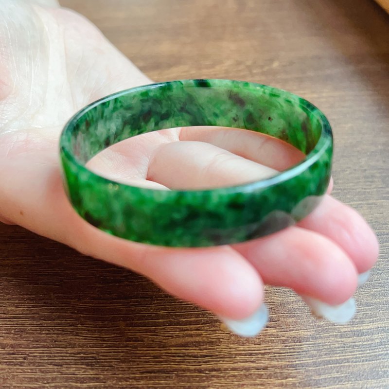 冰種辣綠花青翡翠手鐲角鐲 | 17圍 | 天然緬甸玉翡翠A貨 | 送禮 - 手鍊/手環 - 玉石 綠色