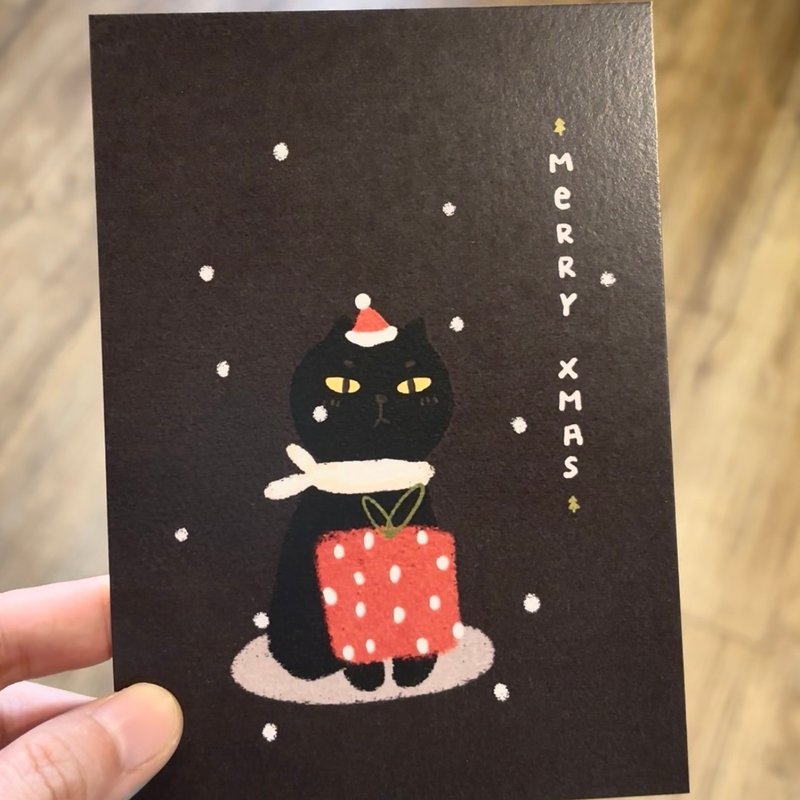 聖誕黑貓貓 - 心意卡/卡片 - 紙 黑色