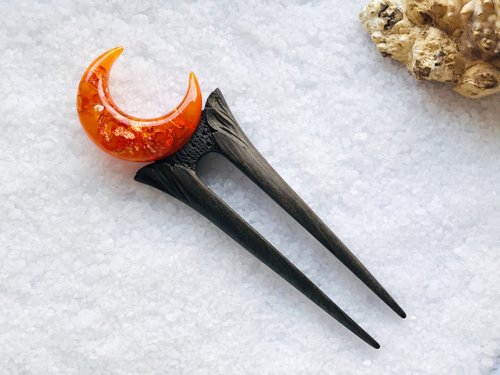 レジンヘアゴム オレンジ三日月シェル濃淡