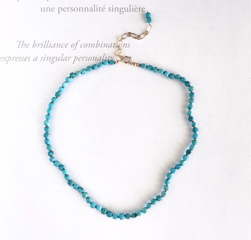 天然ターコイズ キューブカットのチョーカーネックレス - 頸鏈 - 半寶石 藍色