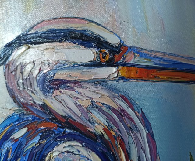 オオアオサギ絵画鳥オリジナルアート鳥アートワーク鳥ウォール