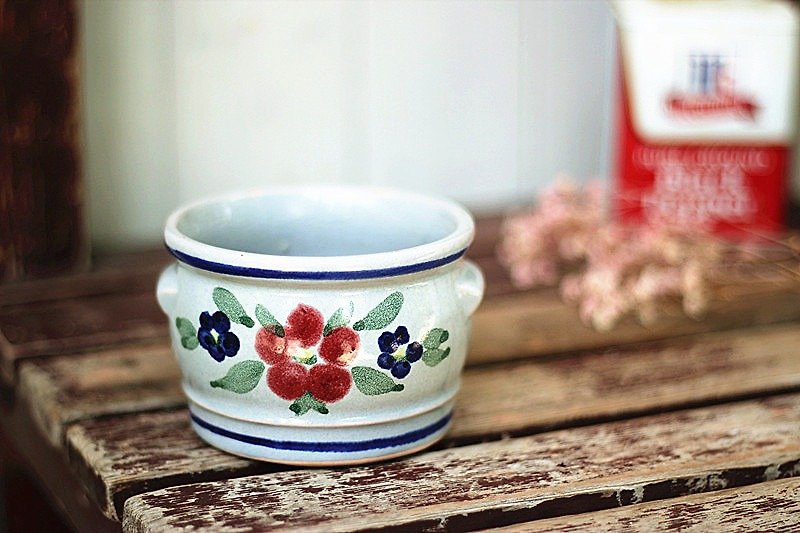 [良い日]フェチオランダヴィンテージ手描きの陶器ポットスクイーズ - 花瓶・植木鉢 - 陶器 ブルー