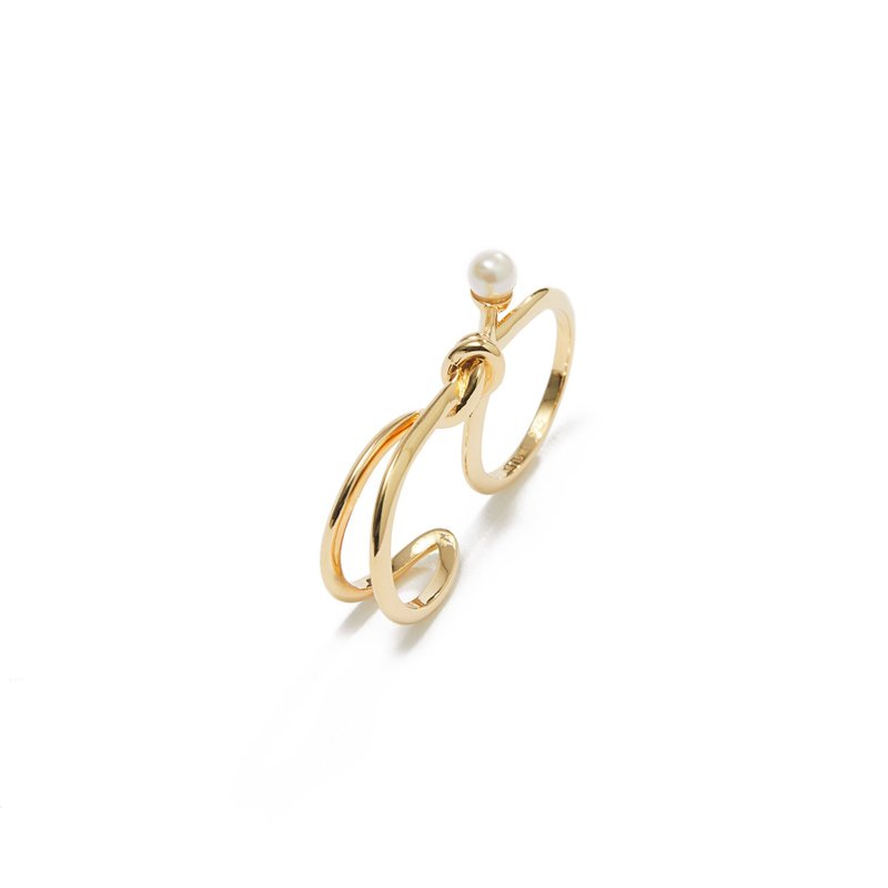 Knotted 2 Finger Ring 925 Silver Thick Plated 18K Gold Knotted 2 Finger Ring - แหวนทั่วไป - ไข่มุก สีทอง