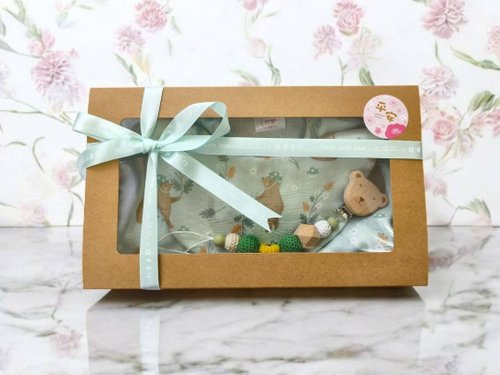 小蘋果手作 | 彌月禮盒 | 童裝 | 嬰幼兒用品 陸布×陸布【蘑菇帽小熊】嬰幼兒禮盒