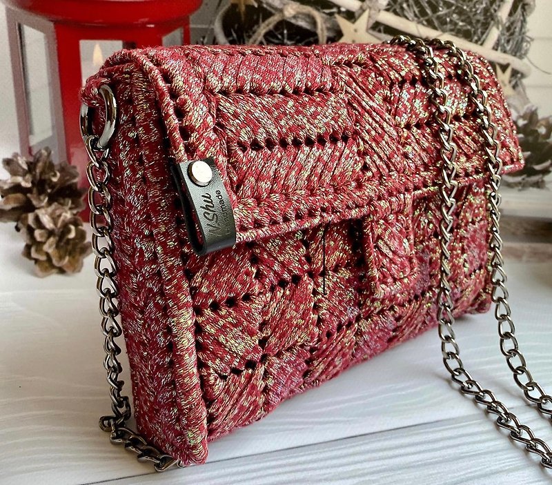 Festival clutch bag. Clutch on the chain. Clutch bag on a chain - Clutch Bags - Other Materials Red