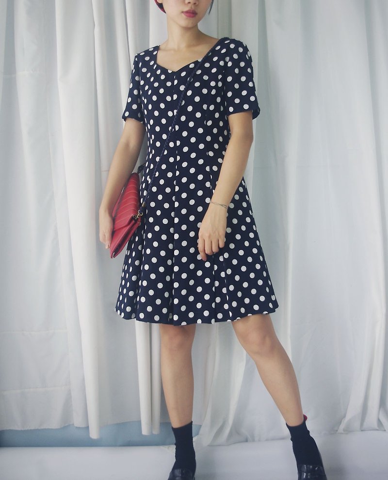 Treasure Hunting Ancient - Dark Blue and White Dots Discount Classic Vintage Dress - One Piece Dresses - Other Man-Made Fibers Blue