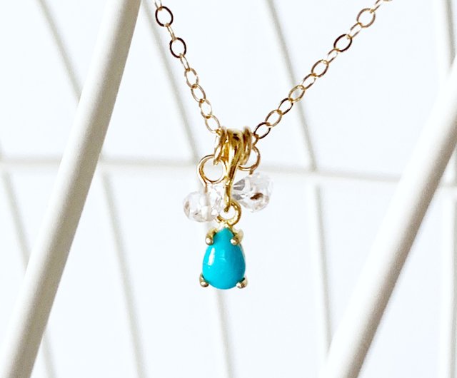 Kingman Turquoise and Herkimer Diamond Necklace (K14GF) - Shop