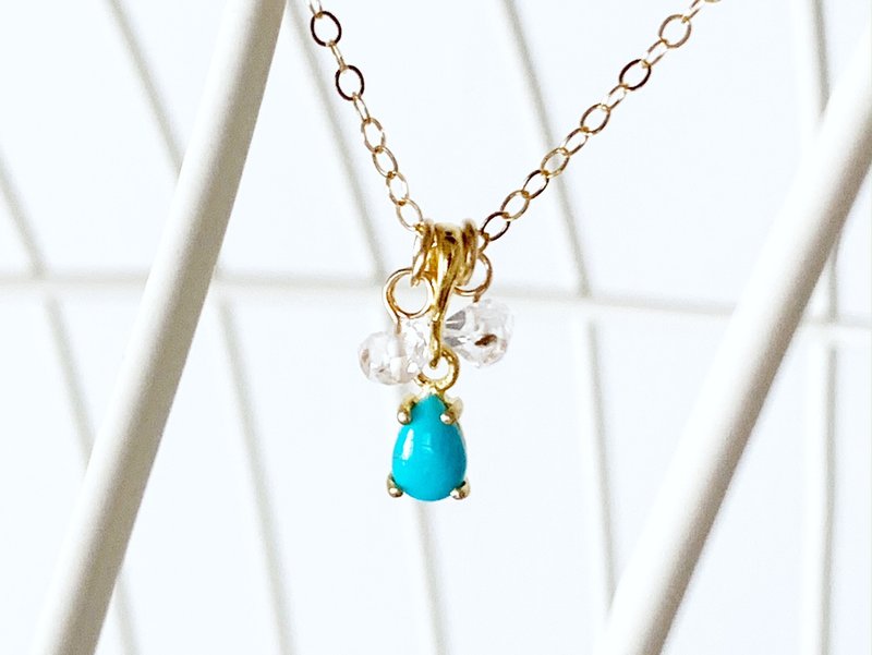 キングマンターコイズとハーキマーダイヤモンドネックレス (K14GF) - 項鍊 - 半寶石 藍色