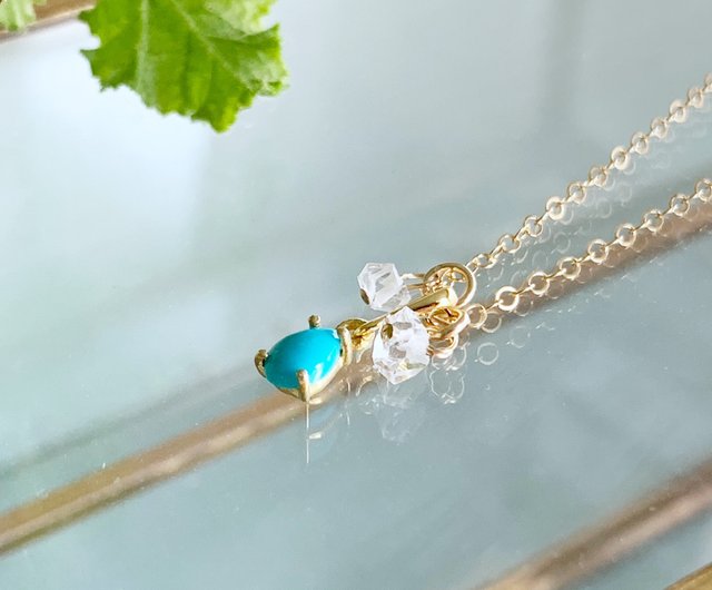 Kingman Turquoise and Herkimer Diamond Necklace (K14GF) - Shop