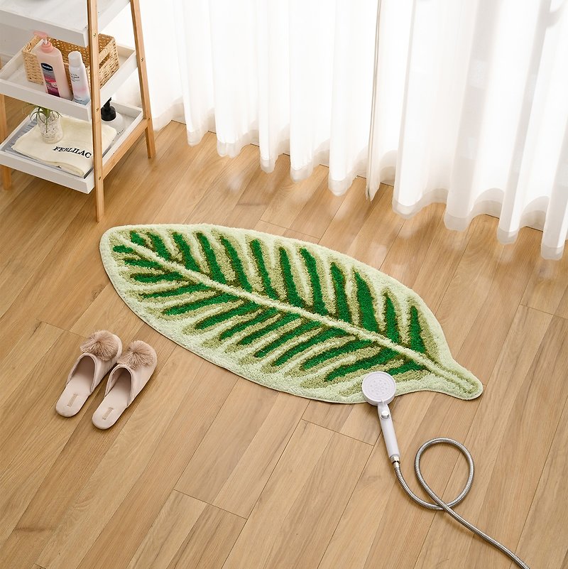 Green Leaf Tufted Bath Rug Cute Absorbent Non-slip Floor Mat Rug for Barhroom - Rugs & Floor Mats - Polyester Green