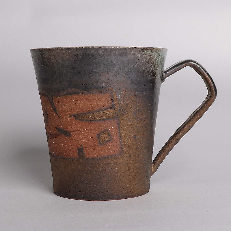 Bronze light blue graphic mug - Mugs - Pottery Multicolor