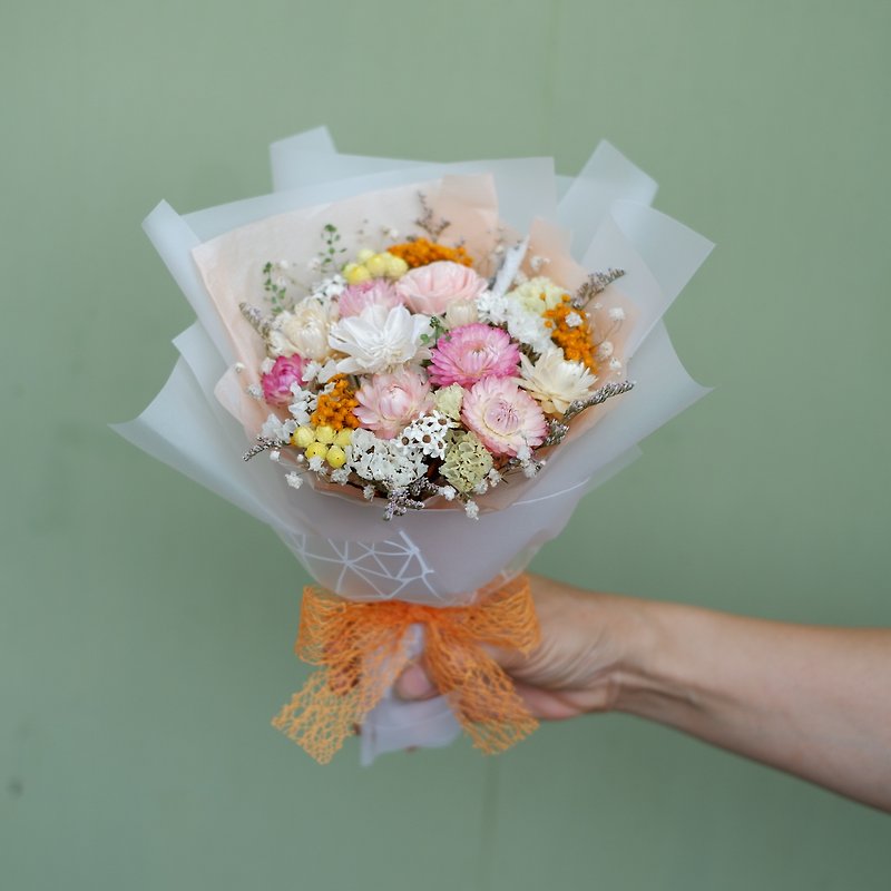 Unfinished | Pink Orange Fresh Color Dry Flower Medium Bouquet Graduation Gift Graduation Season Spot - ตกแต่งต้นไม้ - พืช/ดอกไม้ 