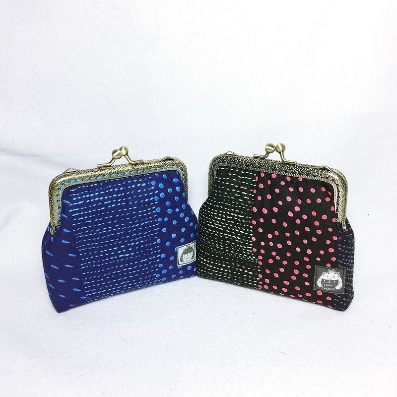 Mouth gold bag + dotted line and then face - two color + - กระเป๋าใส่เหรียญ - ผ้าฝ้าย/ผ้าลินิน หลากหลายสี