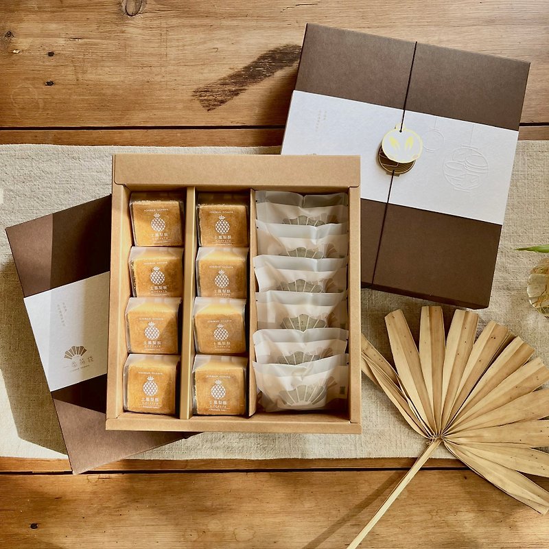[Tea Inn Gift Box] 8 pieces of popular pineapple cakes x 6 pieces of tea-flavored Q-cakes - ขนมคบเคี้ยว - อาหารสด สีกากี