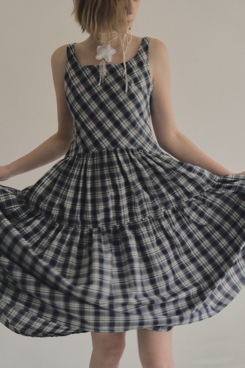 check sleeveless dress 日本棉斜紋格紋洋裝 - 洋裝/連身裙 - 棉．麻 多色