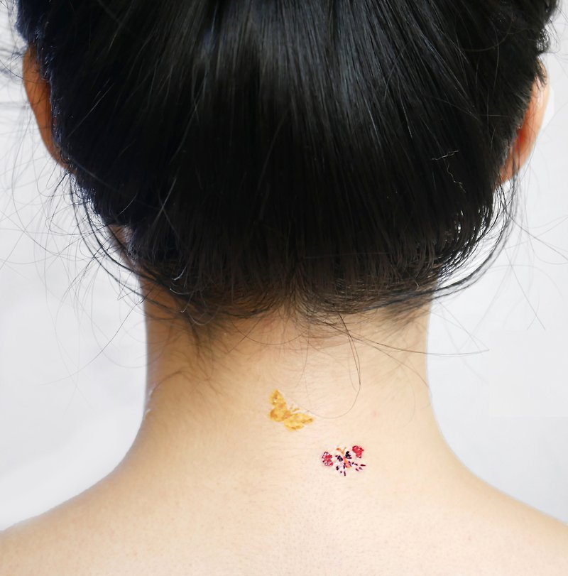 蝴蝶 植物刺青 紋身貼紙 - 紋身貼紙/刺青貼紙 - 紙 粉紅色