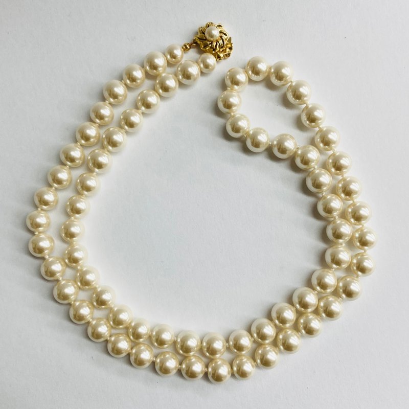 Glass pearl all knot opera necklace/10mm approx. 75cm/cream/G/made in Japan - Necklaces - Glass Gold