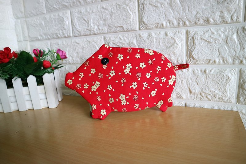 Zipper Cloth Red Envelope Bag Wallet~Red Pig - Chinese New Year - Cotton & Hemp Red