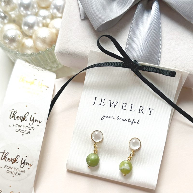 Green Onyx Stone Earrings - ต่างหู - หยก สีเขียว